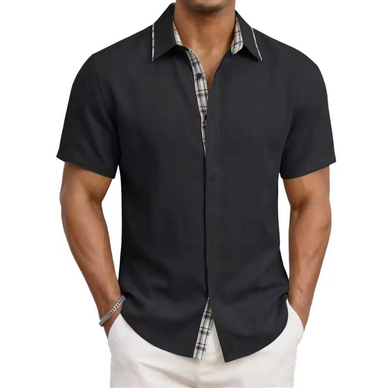 Victor - Men's Short Sleeve Shirt with Plaid Trim