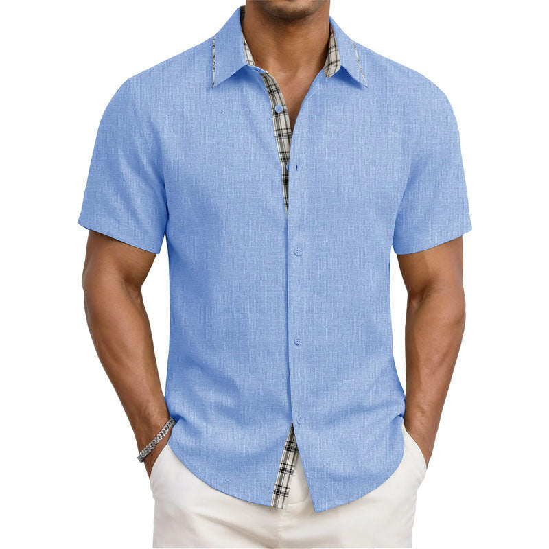 Victor - Men's Short Sleeve Shirt with Plaid Trim