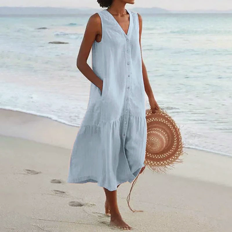 Victoria - Women’s Lightweight Button-Down Maxi Dress