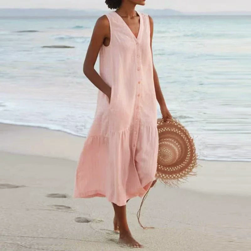 Victoria - Women’s Lightweight Button-Down Maxi Dress