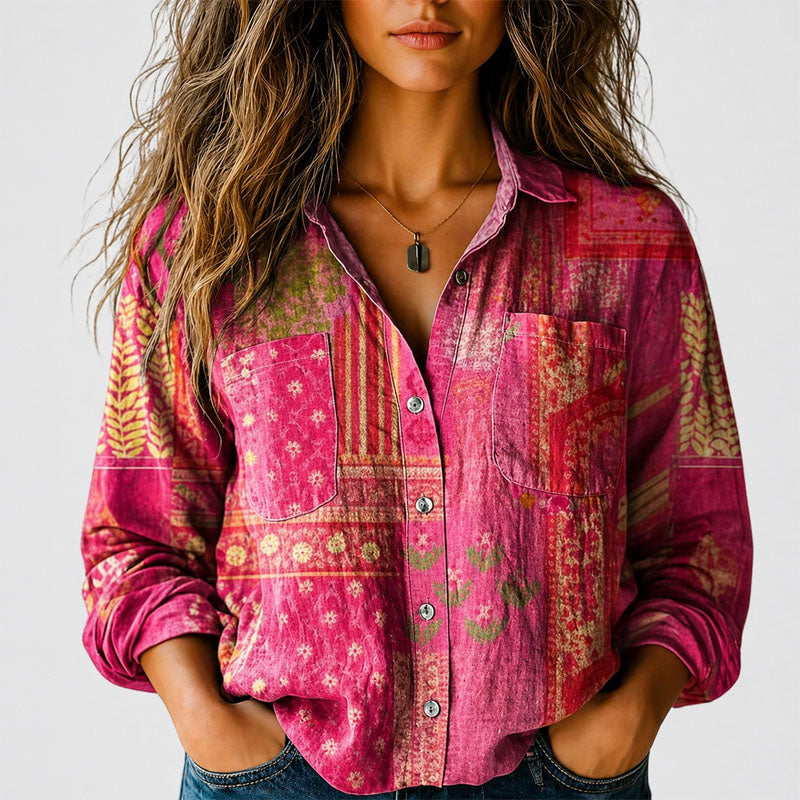 Zoey - Women’s Retro Pattern Long Sleeve Shirt