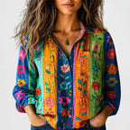Zoey - Women’s Retro Pattern Long Sleeve Shirt