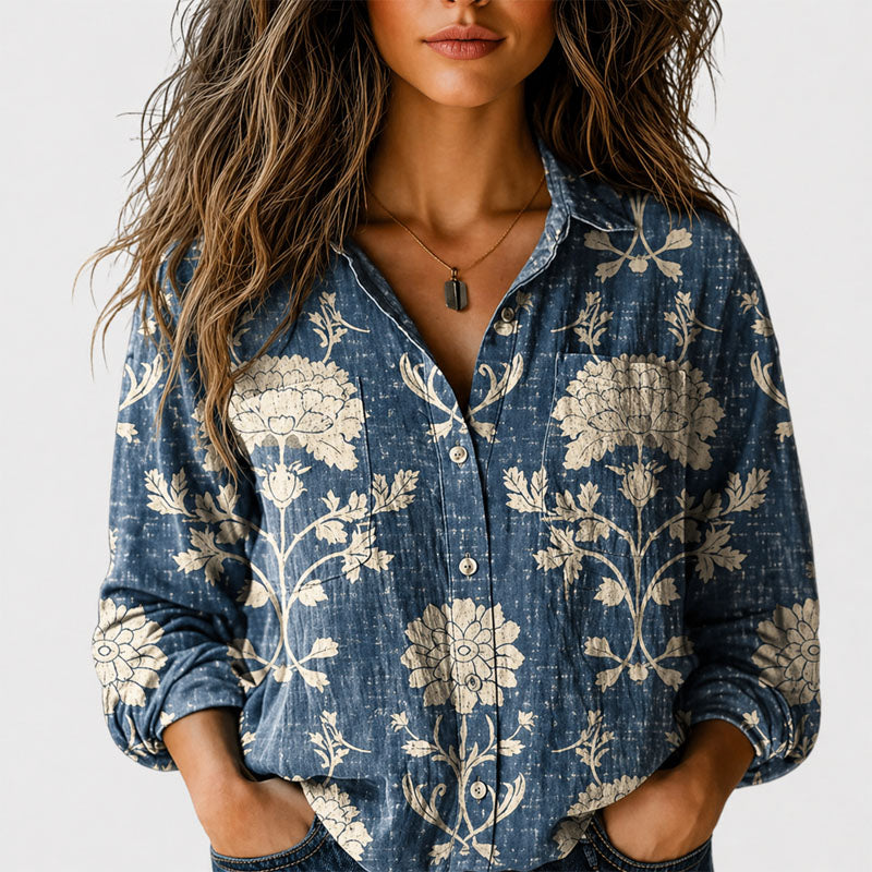 Zoey - Women’s Retro Pattern Long Sleeve Shirt