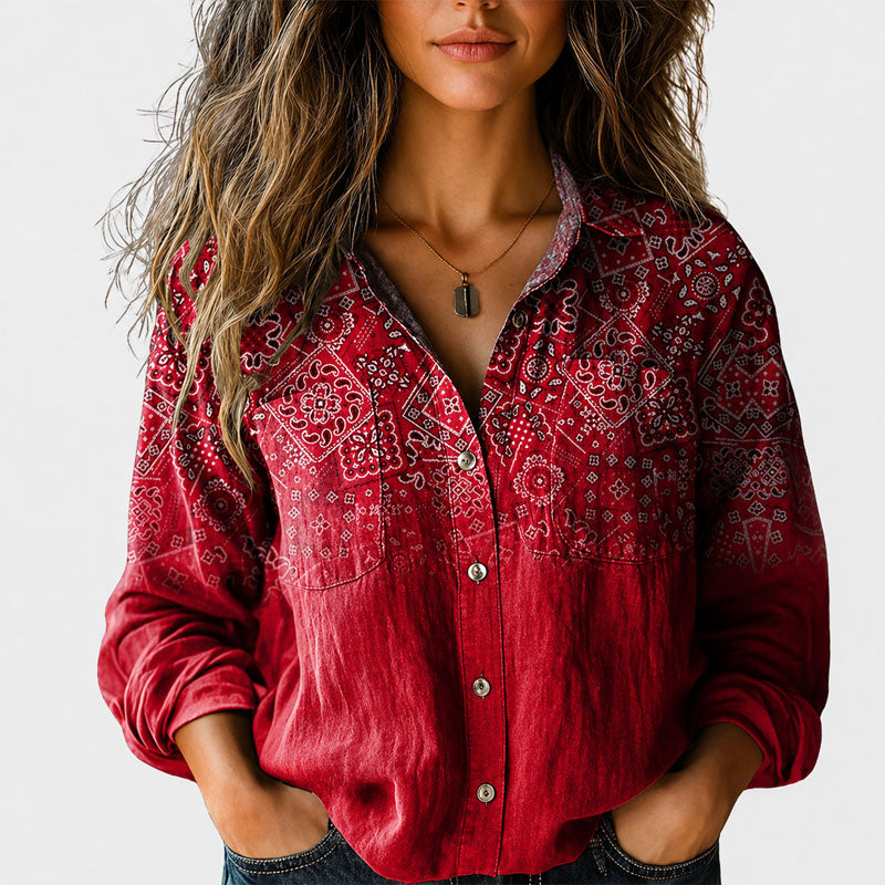 Zoey - Women’s Retro Pattern Long Sleeve Shirt