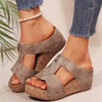 Zoey - Women's Studded Cork Platform Slide Sandals with Front Zipper