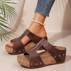 Zoey - Women's Studded Cork Platform Slide Sandals with Front Zipper